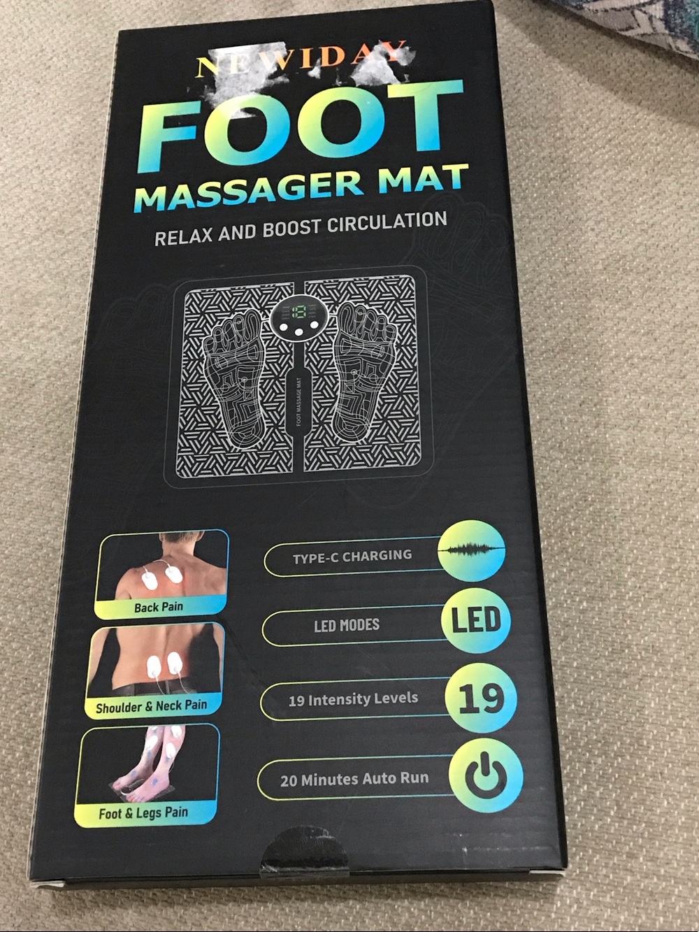 Blue Foot Massager Mat with LED Modes and USB-C Charging